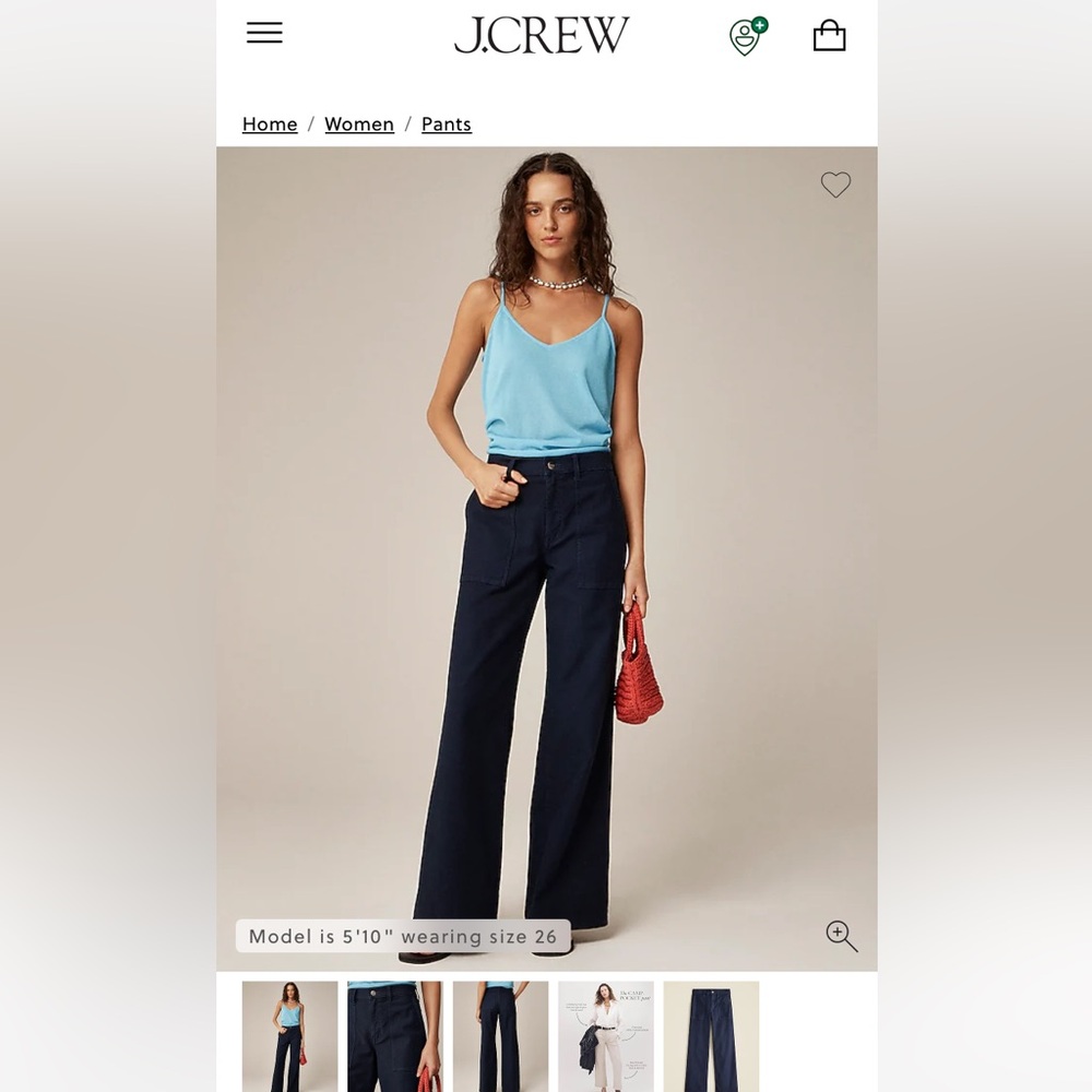 J. Crew Camp pocket wide leg pant, navy blue, 28